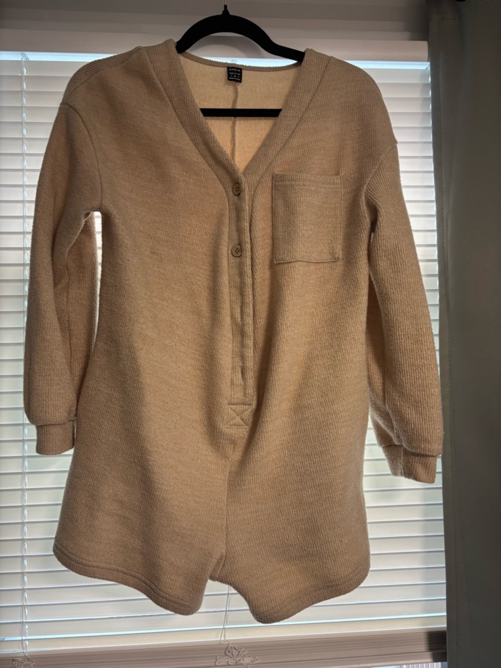 Beige V-Neck Button Knit Sweater Romper